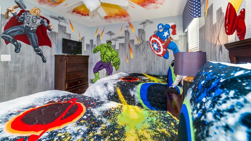 Twin/Double Bedroom 5 Upstairs Shared Bathroom 
32" Smart TV Avengers Theme