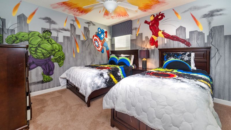 Twin/Double Bedroom 5 Upstairs Shared Bathroom 
32" Smart TV Avengers Theme