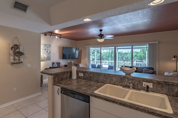Kitchen to the open living and dining space