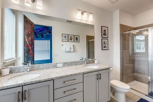 Kids can get ready at the same time in the ensuite bath