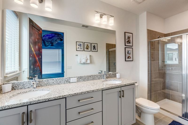 Kids can get ready at the same time in the ensuite bath