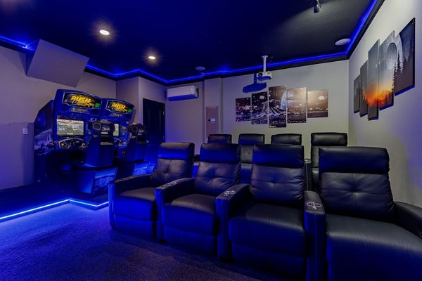 Never lack entertainment in the galactic custom home theater/game room!