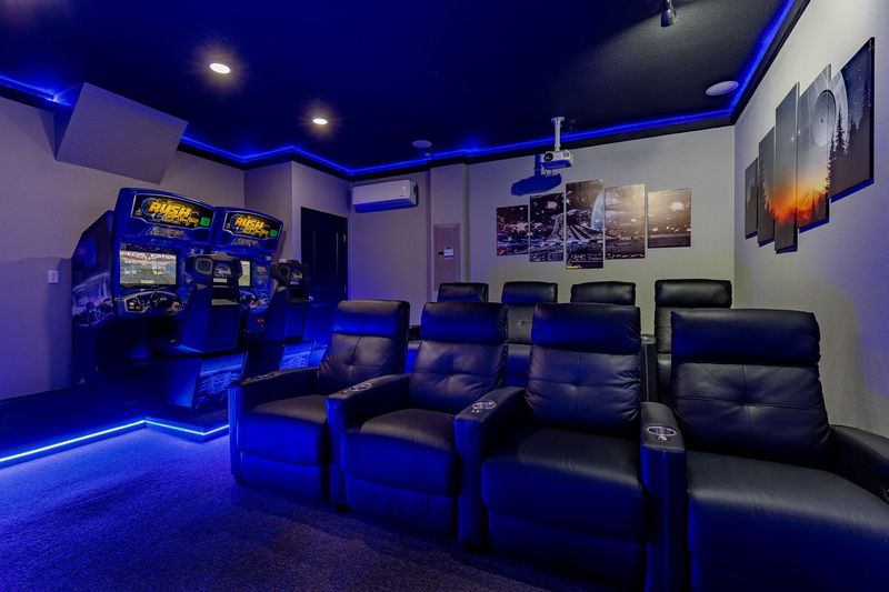 Never lack entertainment in the galactic custom home theater/game room!
