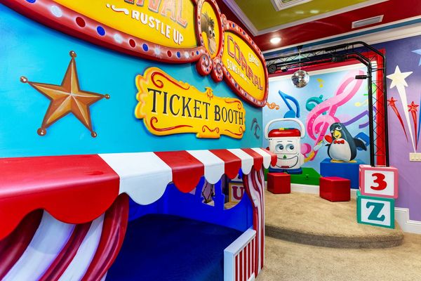 This bedroom features 2 sets of bunk beds