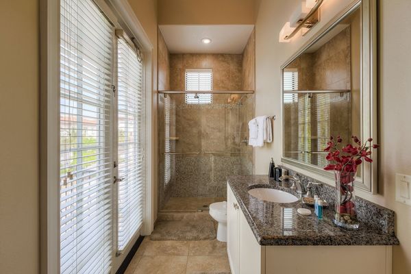 Get ready at the sleek vanity