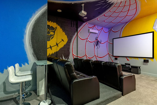 Enjoy your favorite movie with surround sound on the 120-inch movie screen while relaxing on the leather seating for 10