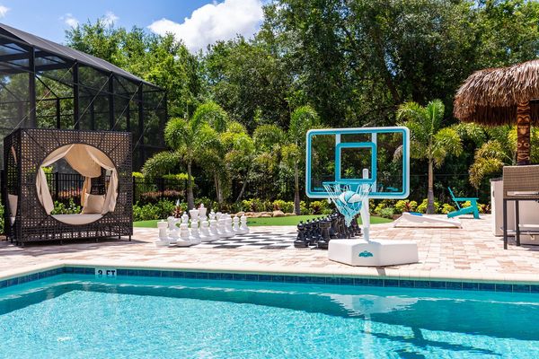 Kids and adults will love to shoot hoops in the pool