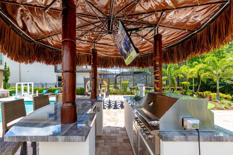 Make a meal at the built-in BBQ with rotisserie