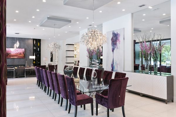 Dine at the formal dining table with seating for 20