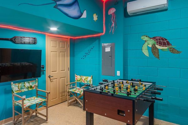 Game Room (Angle) Downstairs
55" Smart TV
Playstation 4, Foosball
Has AC