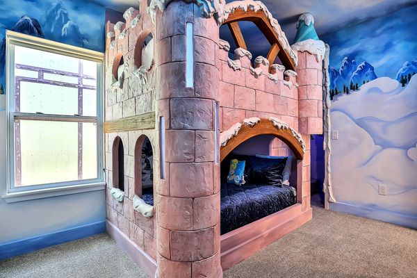 Full over full bunk bed, with Smart TV