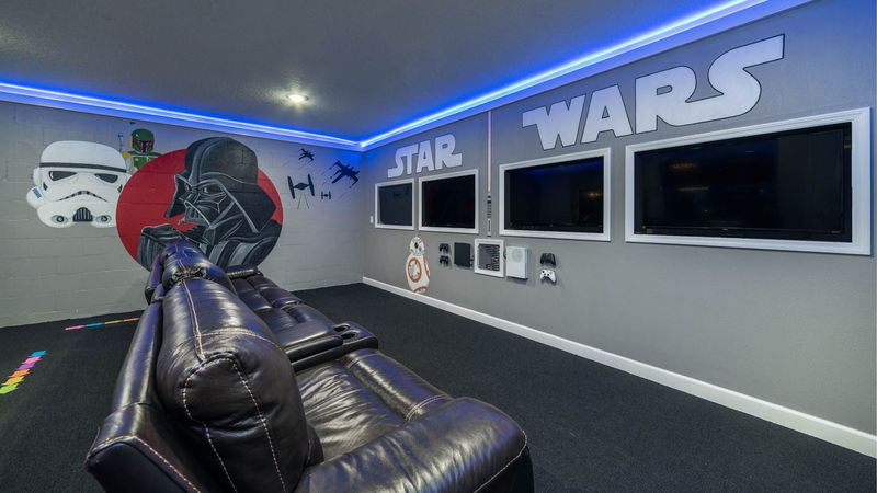 Theater Room/Game room (Angle)
4 / 43" Roku Tv's
PlayStation 4 
Xbox One S