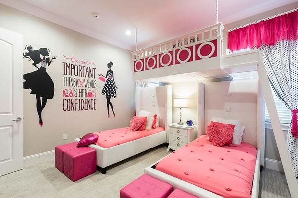 Fully furnished twin bed themed bedroom