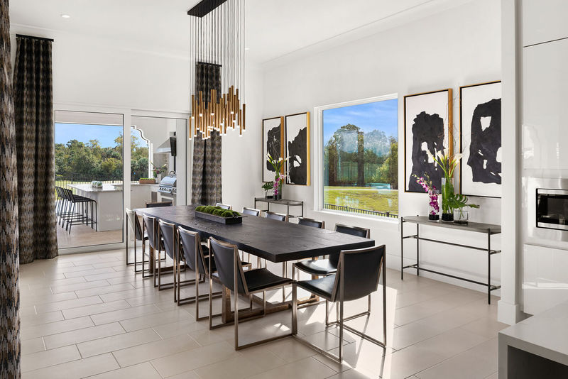 The formal dining table with a view is perfect for enjoying delicious meals