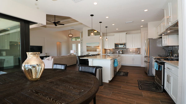 Open kitchen and dining area