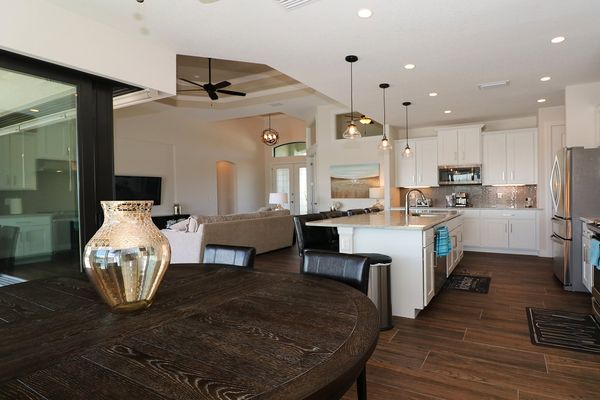 Open kitchen and dining area