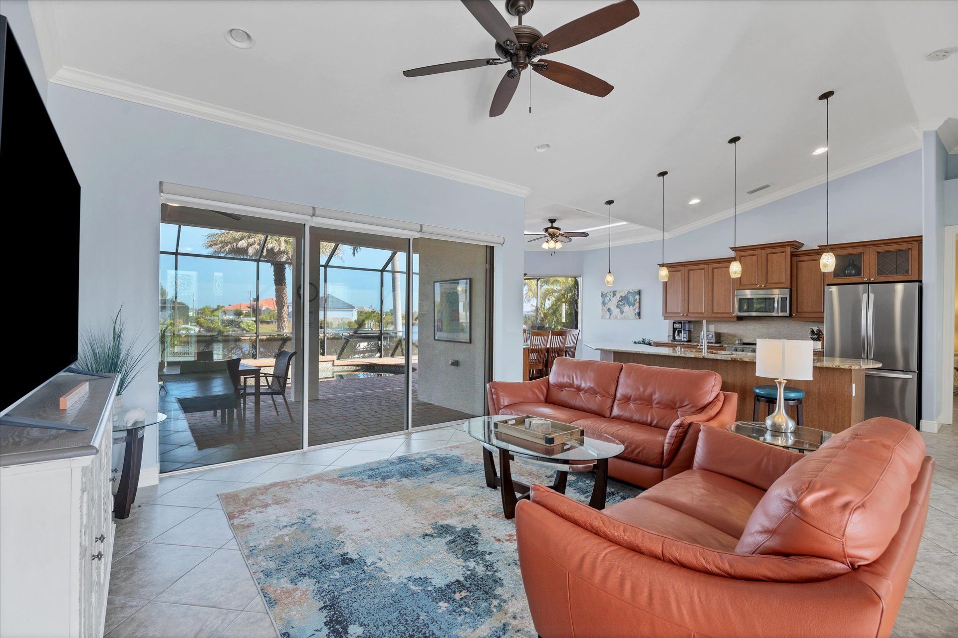 Living room opens up to the lanai