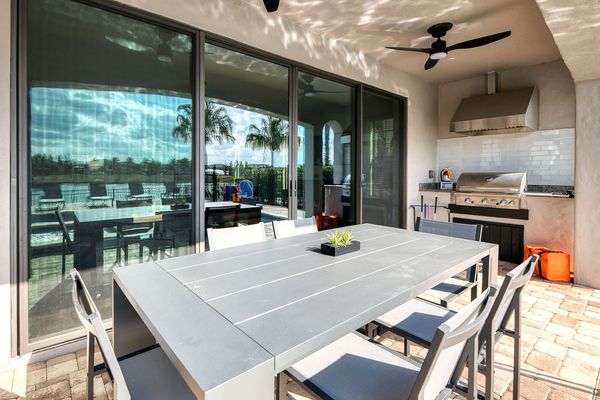 Enjoy your meal at the outside dining area with seating for 6