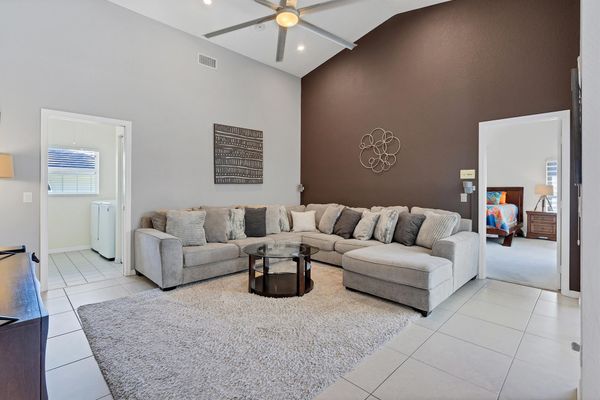 Media room with comfortable and spacious couch