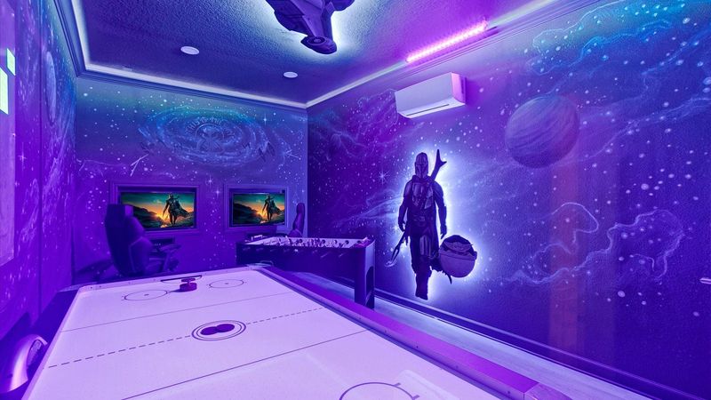 Game Room Downstairs
Star Wars Theme
Air Hockey 
Foosball
Has AC
