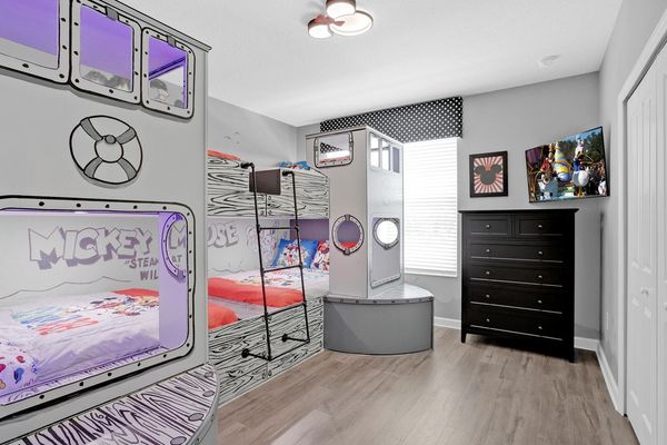 Four Double Beds 
Bunk Bedroom 4 Upstairs
Mickey Theme
43" Roku TV