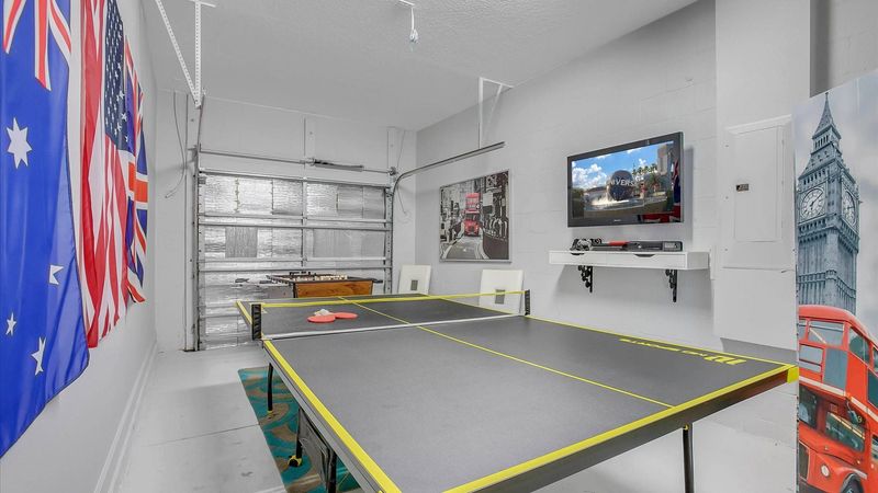 Game Room
40" TV
Ping Pong Table,  Foosball
XBOX