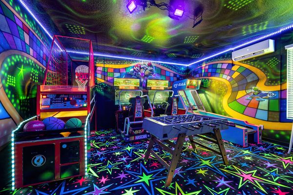 The Mario Kart-themed game room will provide excitement for all ages with Hoop Fever basketball, air hockey, dual Nascar racers, skee-ball, and a foosball table