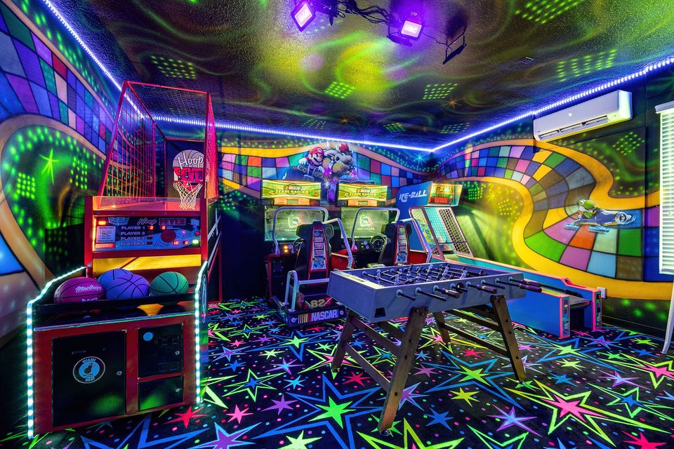 The Mario Kart-themed game room will provide excitement for all ages with Hoop Fever basketball, air hockey, dual Nascar racers, skee-ball, and a foosball table