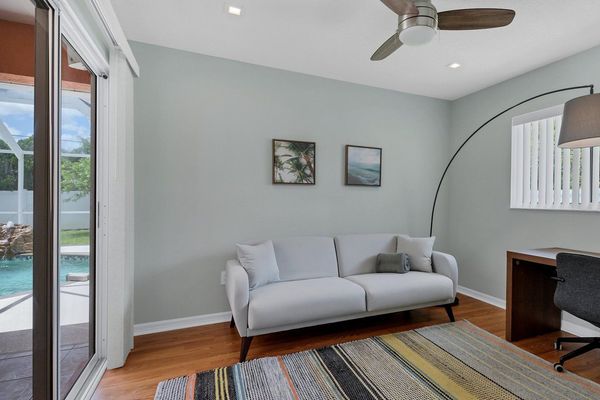 Dedicated office space with additional sleeping for one with the pullout single sofa sleeper