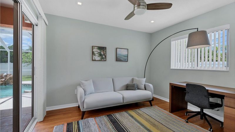 Dedicated office space with additional sleeping for one with the pullout single sofa sleeper