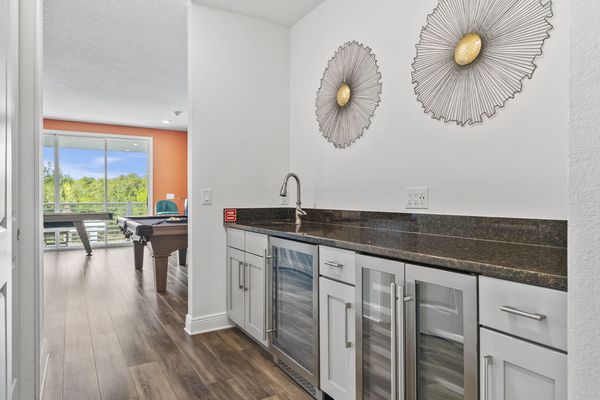 Wet bar with wine and drink fridge