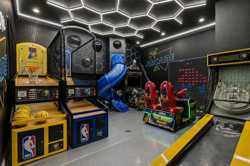 The 1st games room brings more enjoyment for the family!Included is a playroom with spiral slide. 2x basketball arcades, Terminator arcade, Skee-ball machine and Space Invaders!