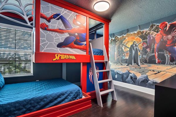The kids spidey-senses will be enlightened in this themed room with a full/full bunk bed