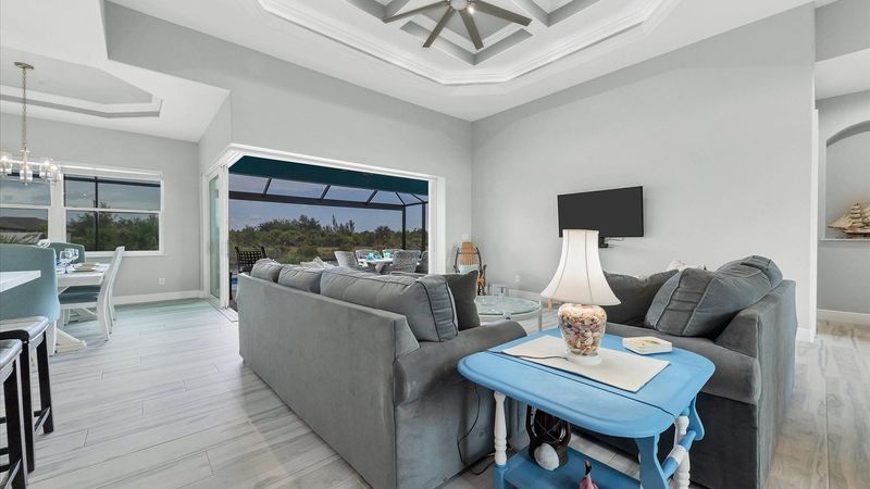 Beautiful views of the pool and canal from the living room