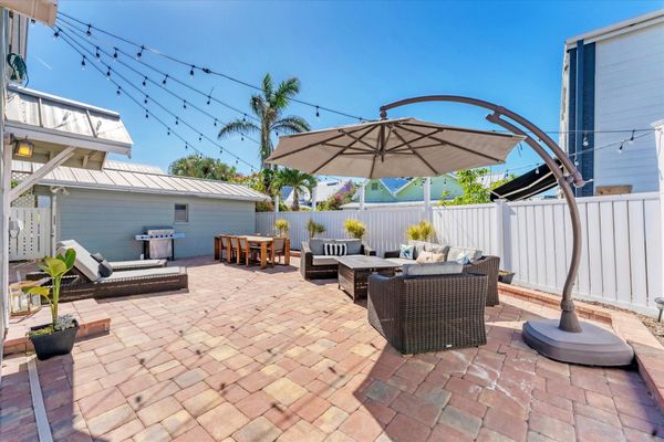 Private outdoor patio with cafe lights