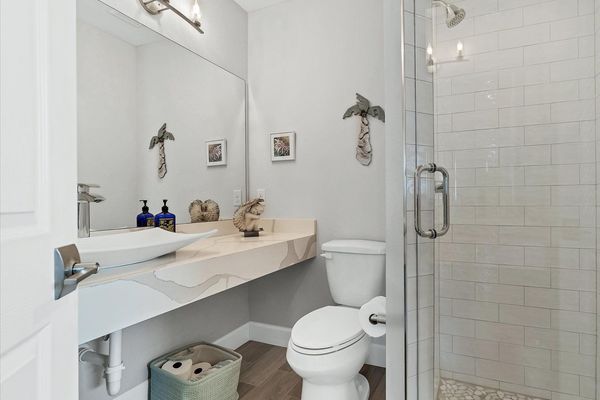 Downstairs bathroom with walk-in shower