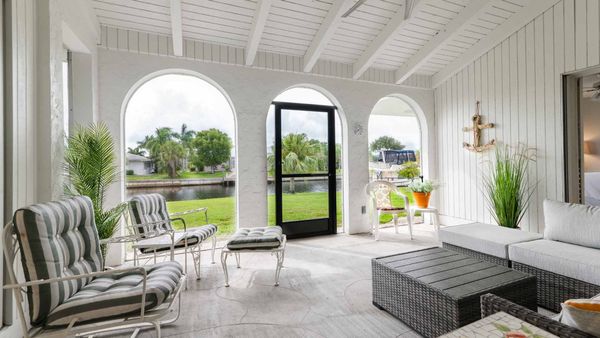 Relaxing lanai with canal views