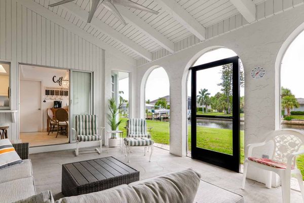Relaxing lanai with canal views