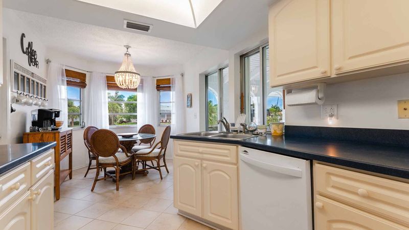 Spacious kitchen overlooks the canal