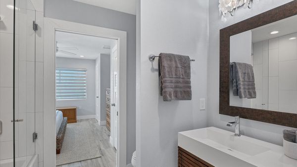 Guest bathroom access from the king bedroom and the hallway
