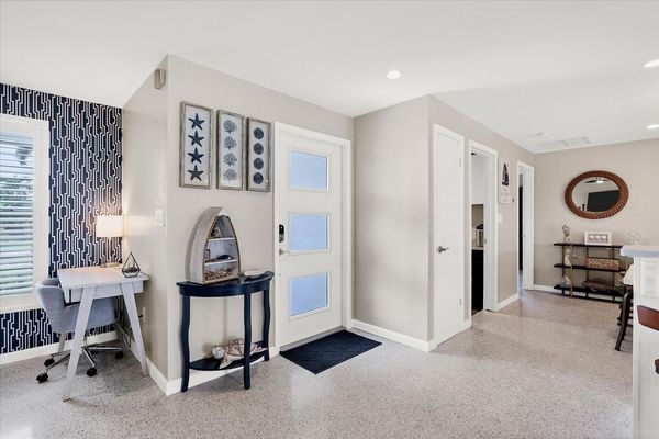 Desk and chair in living room area