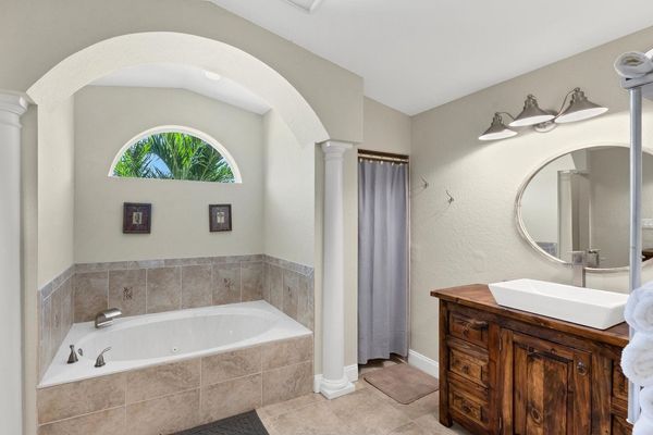 Master bathroom with garden tub and walk in shower