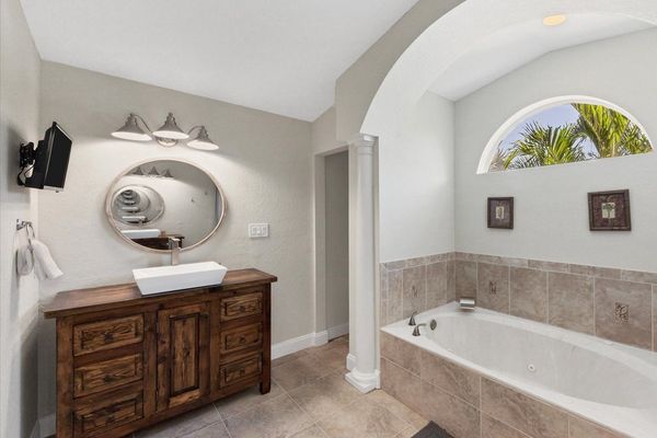 Master bathroom with garden tub and dual vanities