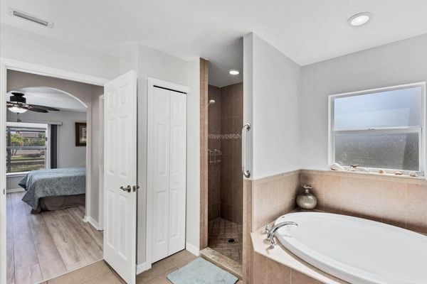 Master bathroom with garden tub and walk in shower