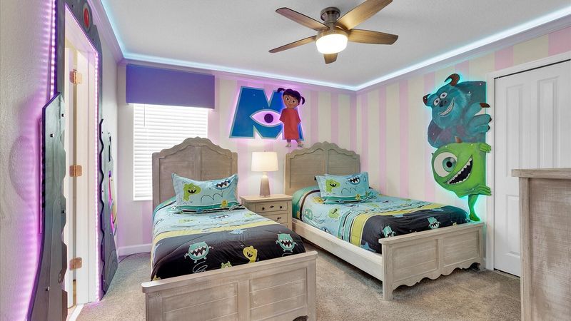 Twin/Double Bedroom 5 Upstairs
Shared Bathroom
Monster. Inc Theme