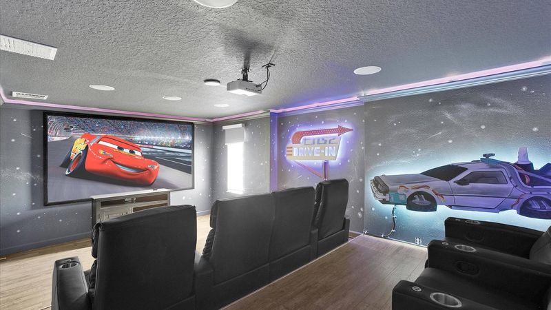 Theater Room
120" screen, Surround sound
Cars- drive in -  Theme