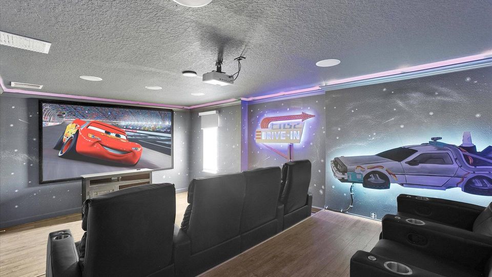 Theater Room
120" screen, Surround sound
Cars- drive in -  Theme