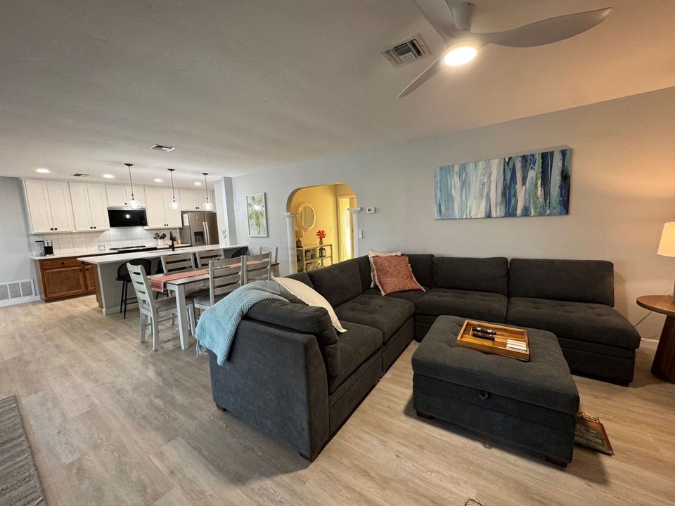 Open living space with comfortable living room and kitchen space