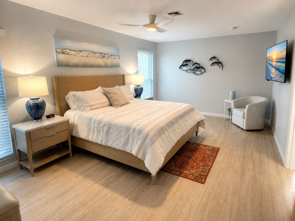 Primary bedroom with king bed and ensuite