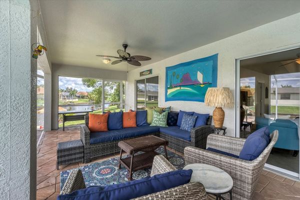 Covered lanai with lots of seating